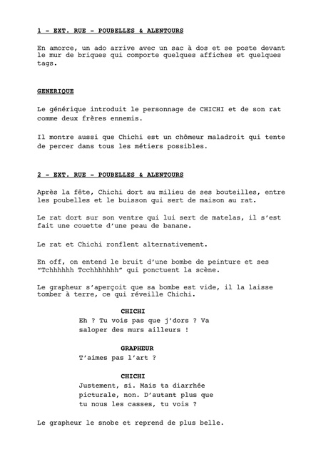 Exemple de présentation A4 réalisée avec Finaldraft.